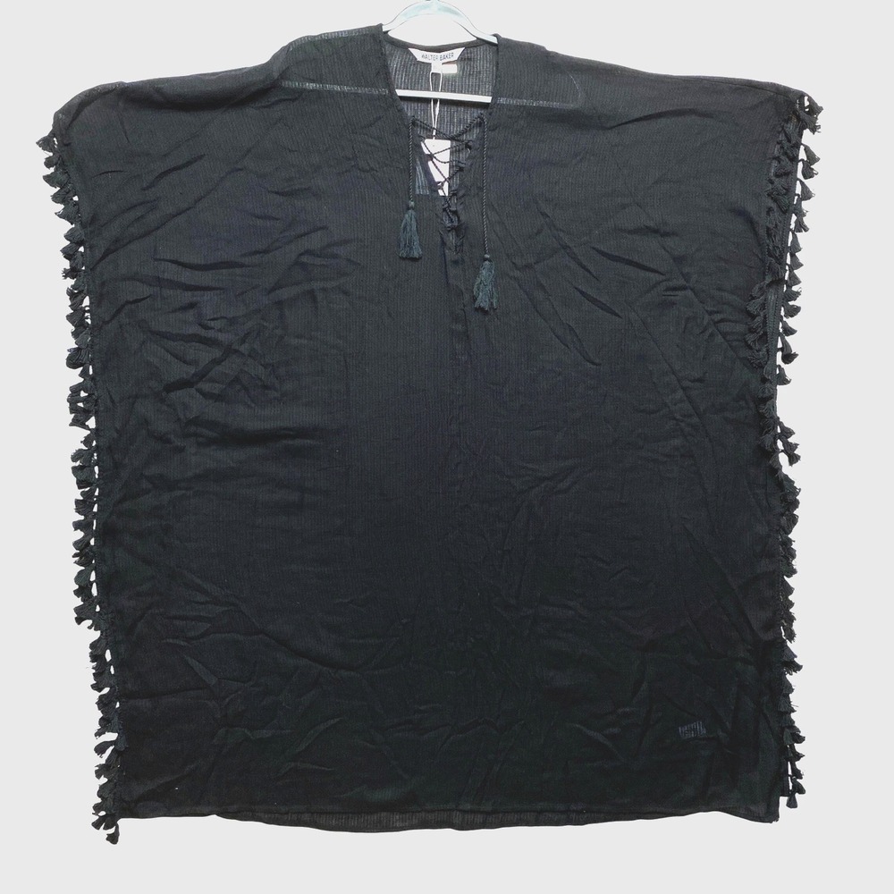 Walter Baker Kaftan Womens One Size Black Tassel Lace Up Fringe